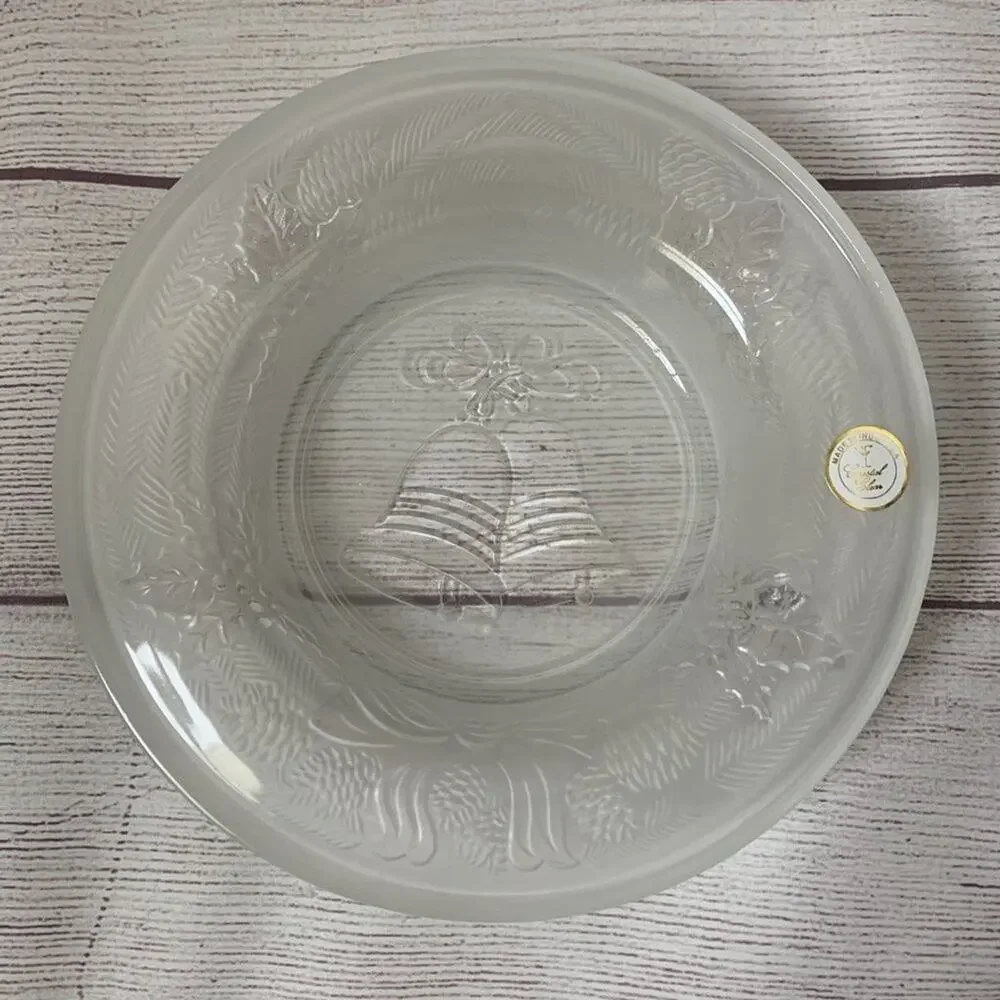 Vintage Celebrations Crystal Clear Frosted Plate Season Greetings Candle Dish 8